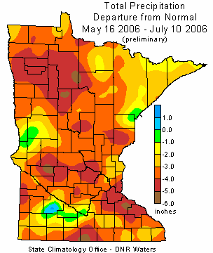 May 16 to July 10 2006 Precipitation Departure Map