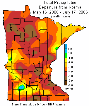 May 16 to July 17 2006 Precipitation Departure Map