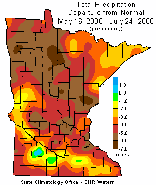 May 16 to July 24 2006 Precipitation Departure Map
