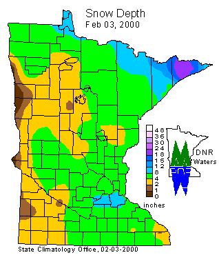 Snow Depth and Snow Depth Ranking Maps for February 3, 2000